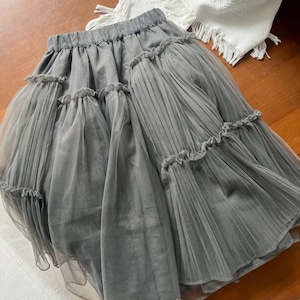 冬厚手層重ねチュールスカート