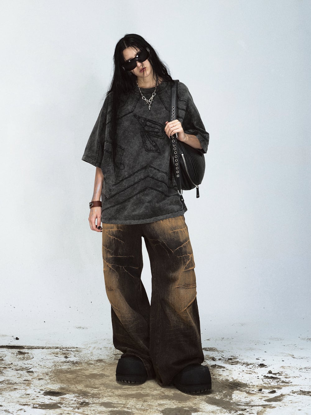 PEOPLESTYLE デニムパンツ ワイド ジーンズ ウォッシュド レトロ