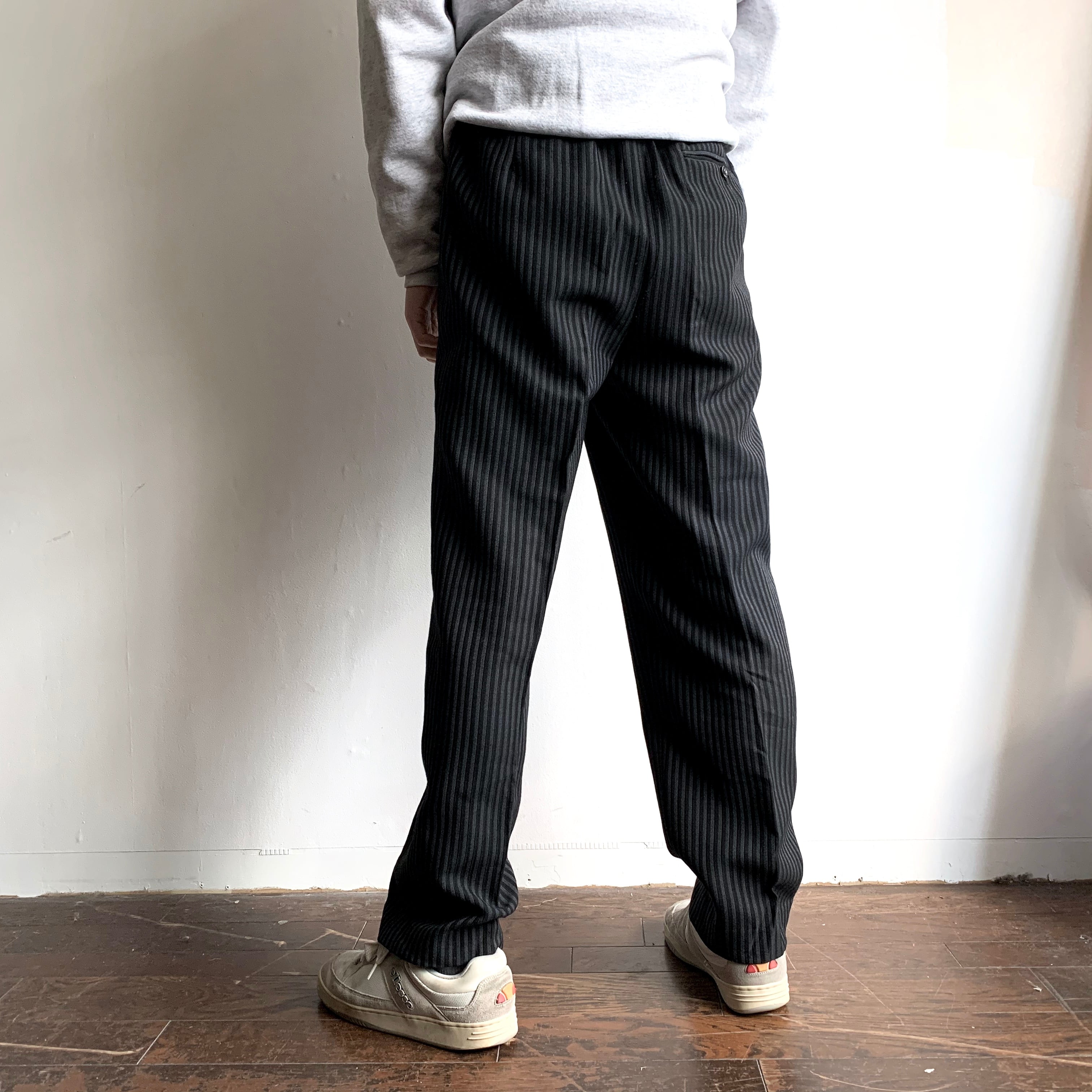 1208. euro vintage stripe trousers ブラック ストライプトラウザース