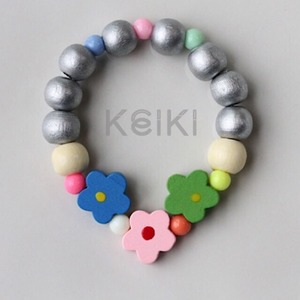 Children's Bracelet - Flower Silver Blue Green Pink キッズブレスレット keikitheshop