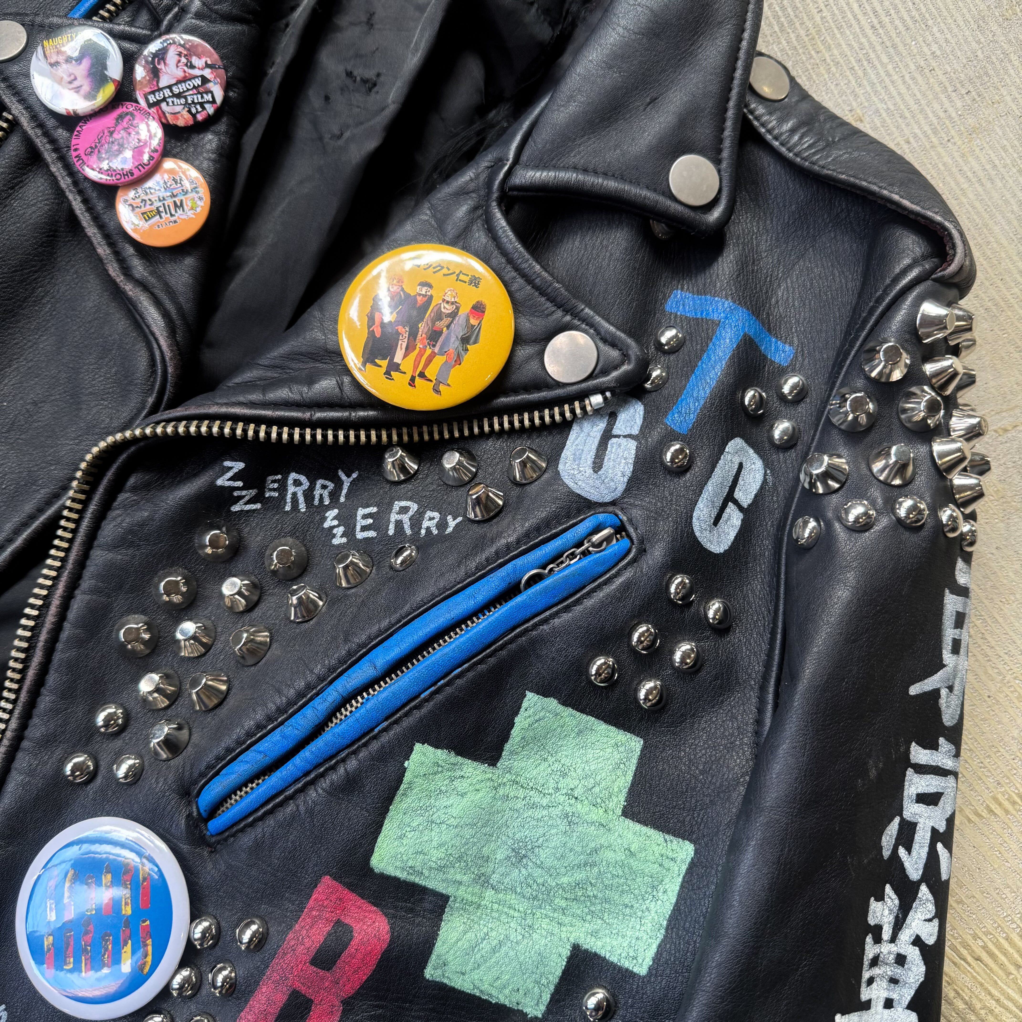 PAINT STUDDED CUSTOM LEATHER DOUBLE RIDERS JACKET / ペイント