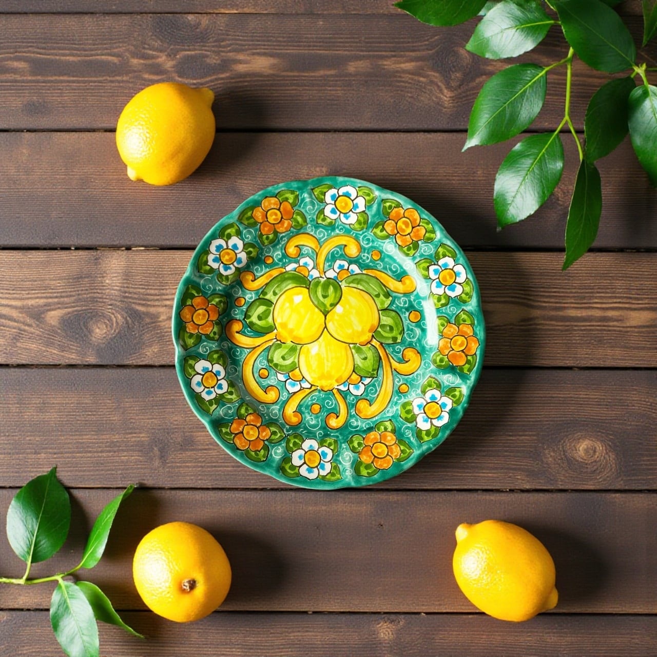 capodimonte 果物皿 盛り皿 イタリア製 陶器 絵皿 26cm GEO017 マヨリカ焼き イタリア陶器 レモン柄 飾り皿