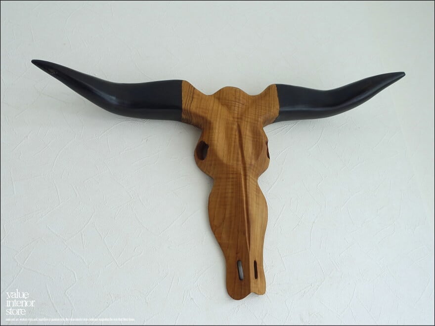 水牛ウォールデコレーションDoub 壁飾り オブジェ バッファロー ウォールアクセント チーク無垢材 世界三大銘木