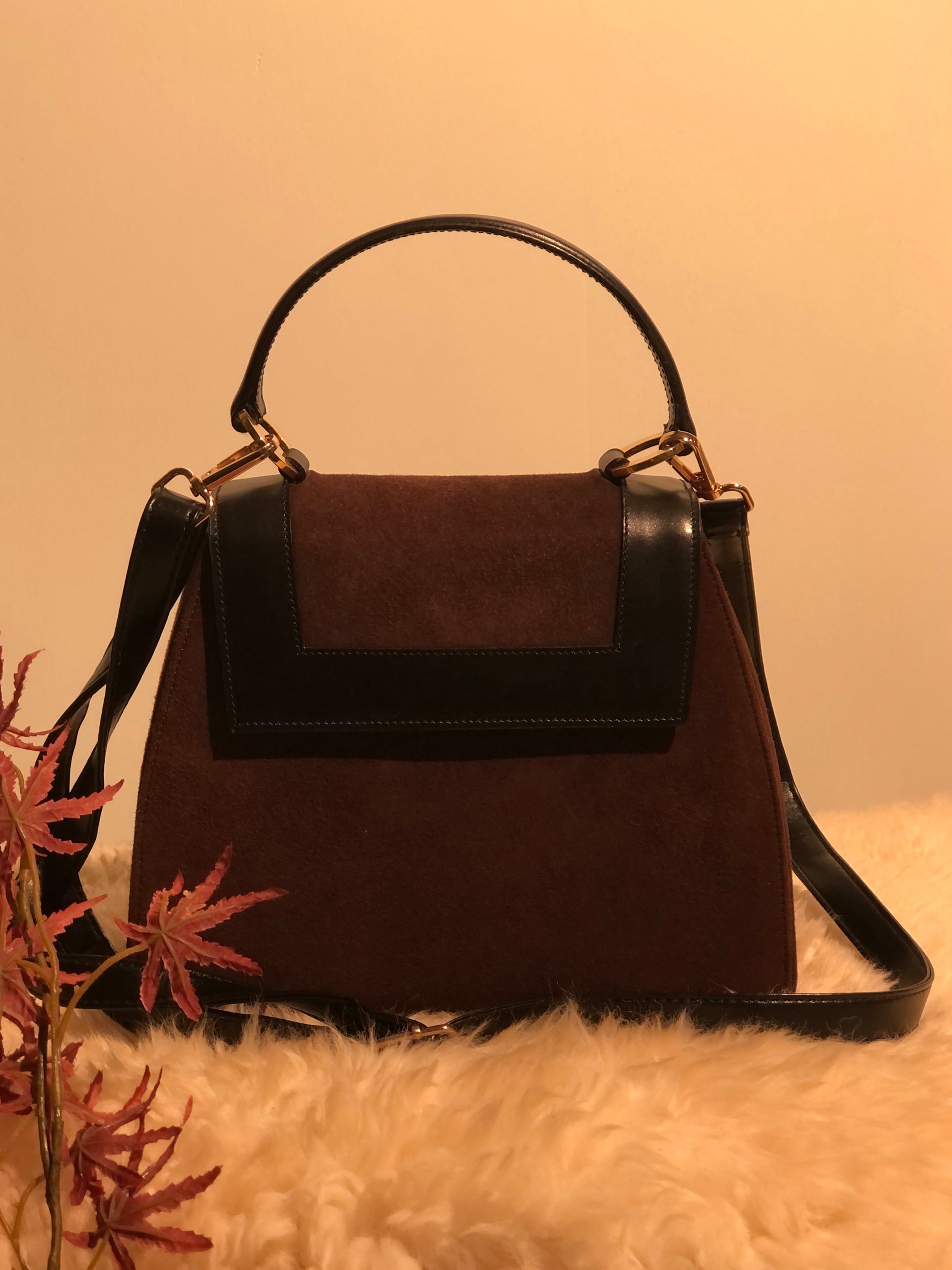 セリーヌ CELINE ショルダーバッグ スエード/レザー ダークブラウン 