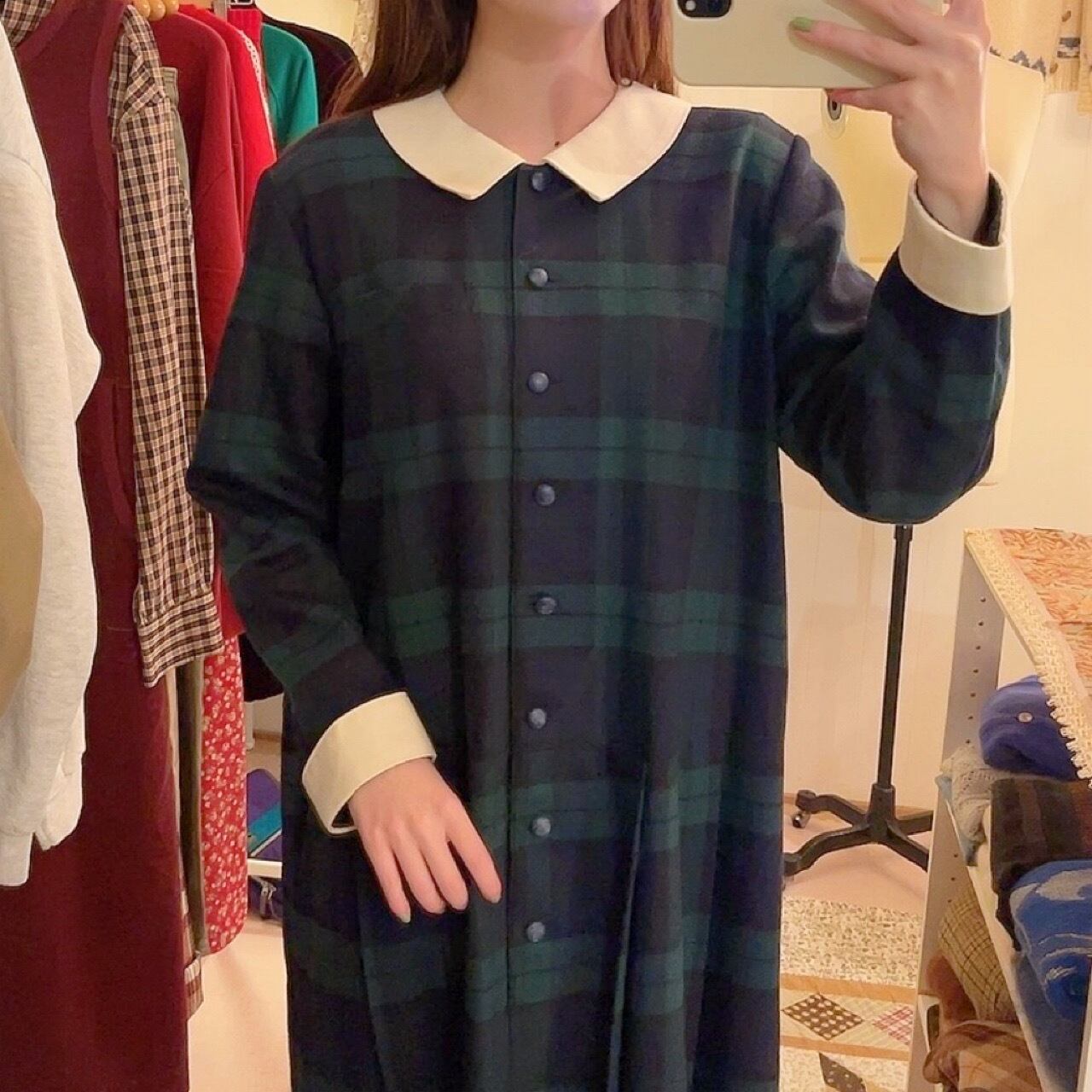 green check white collar one-piece