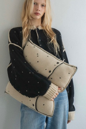 WILLFULLY  heart dot jacquard knit cushion cover ハートドットジャガードニットクッションカバー　TanxBlack