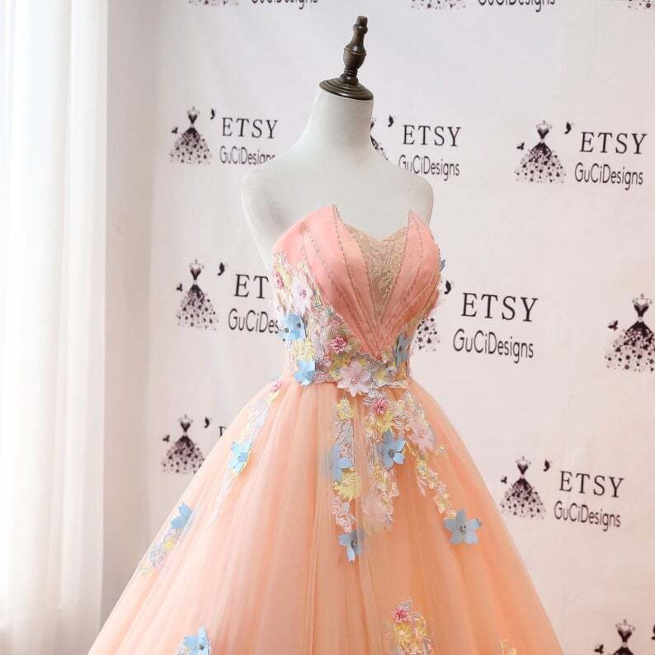 パーティードレス オレンジ サッシュベルト ベアトップ ソフトチュール  