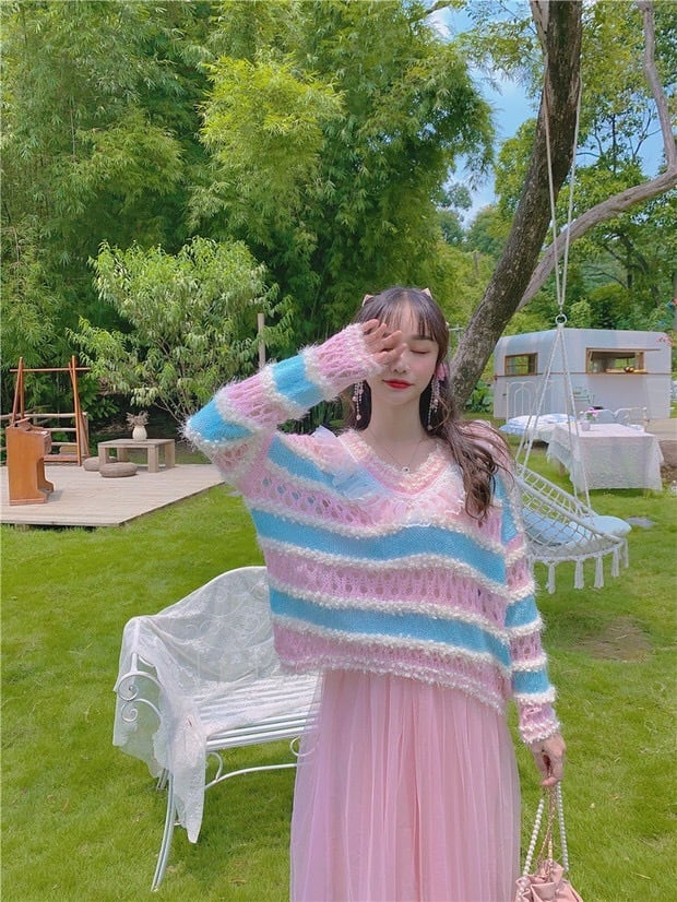 ボーダー セーター 水色 ピンク | LOVEYsmileSHOP