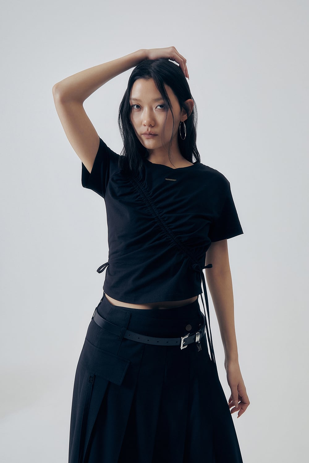 【TREEMINGBIRD】韓国人気★l Cut Point Crop T-shirts 5/24 予約発送☆【TREEMINGBIRD】Shirred Wave Detail Crop T
