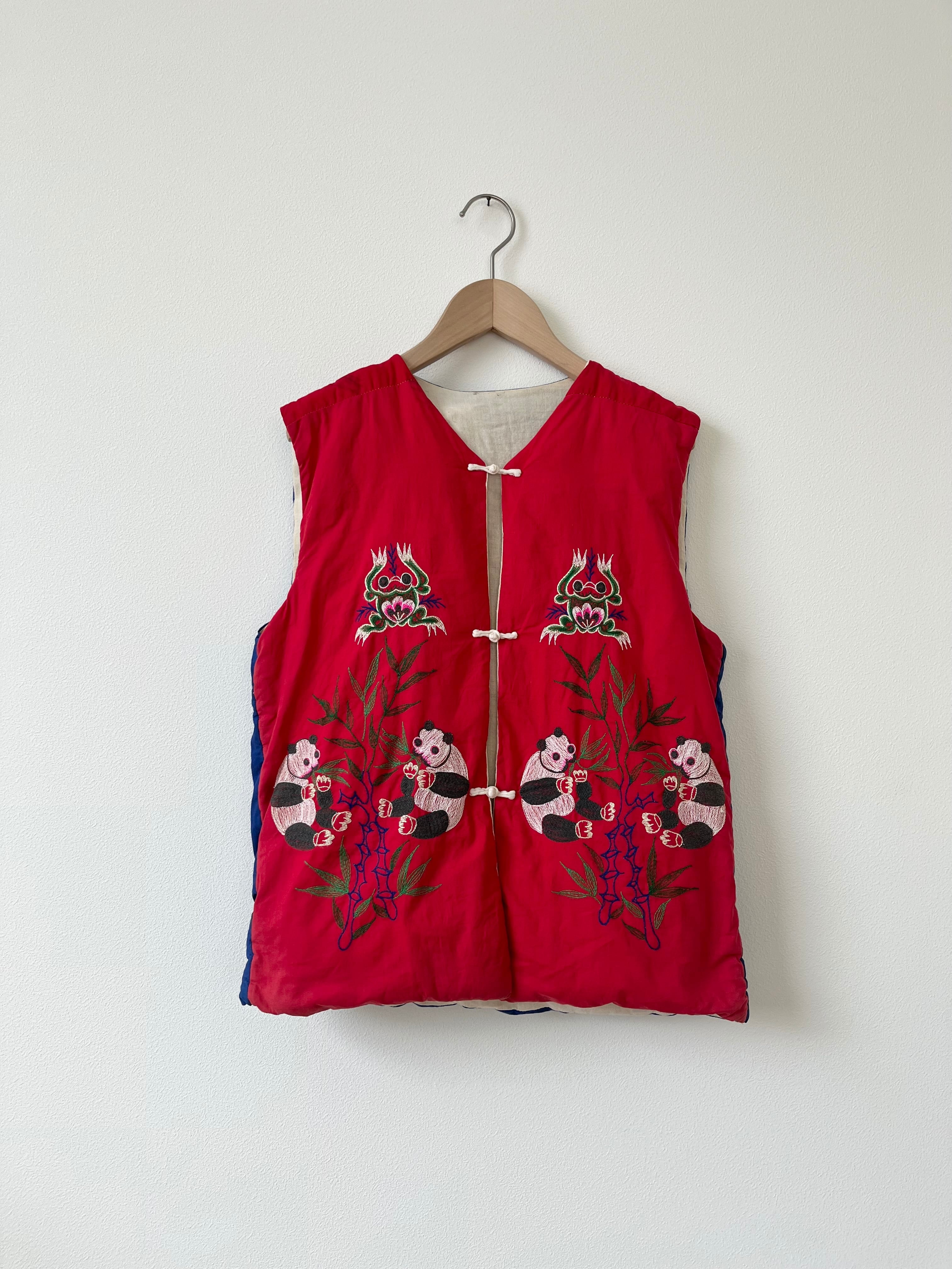 古着 handmade 刺繍中綿ベスト