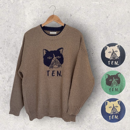 【iriey】ネコ柄 ブークレニット プルオーバー