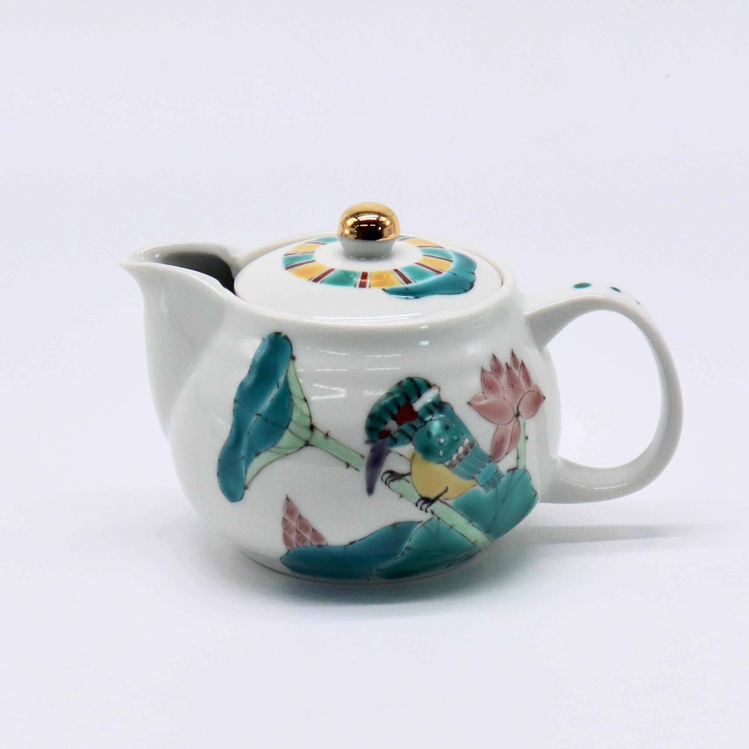 九谷焼 大志窯】色絵花鳥 ポット 〜蓮に翡翠〜 | 九谷焼 大志窯