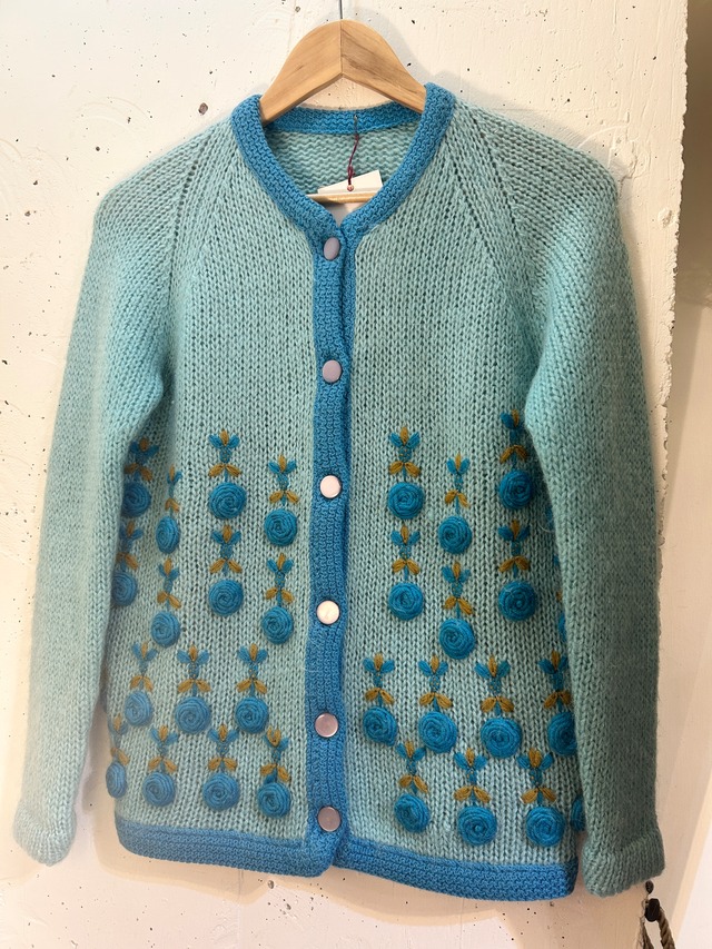60's blue flower mohair cardigan