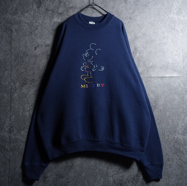 90s "FRUIT OF THE LOOM" Navy Mickey Mouse Embroidered Design Sweat