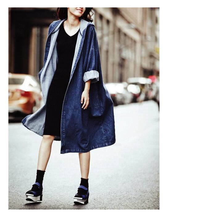 韓国ファッション レディース 長袖 大きいサイズ レジャー フード付きデニムコート ジャケット Gジャン 2colors