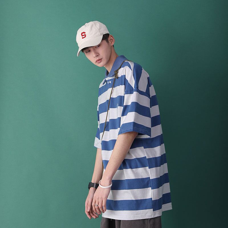 全2色 Tシャツ カットソー ボーダー カジュアル 襟付き 半袖