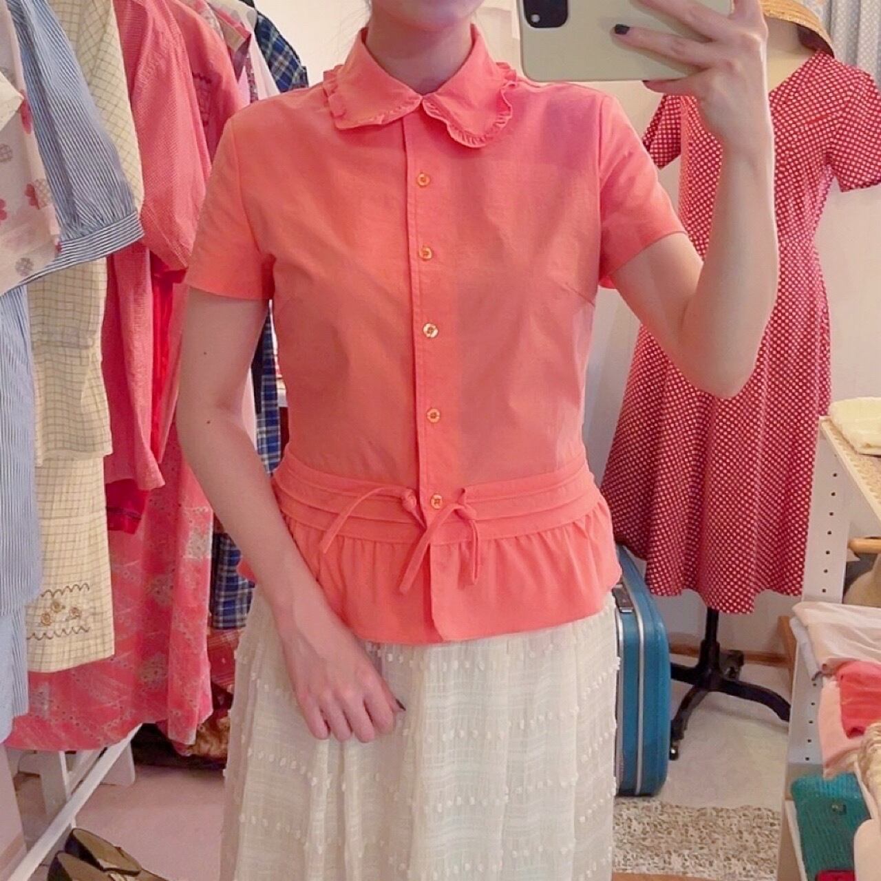 fluorescent pink frill blouse