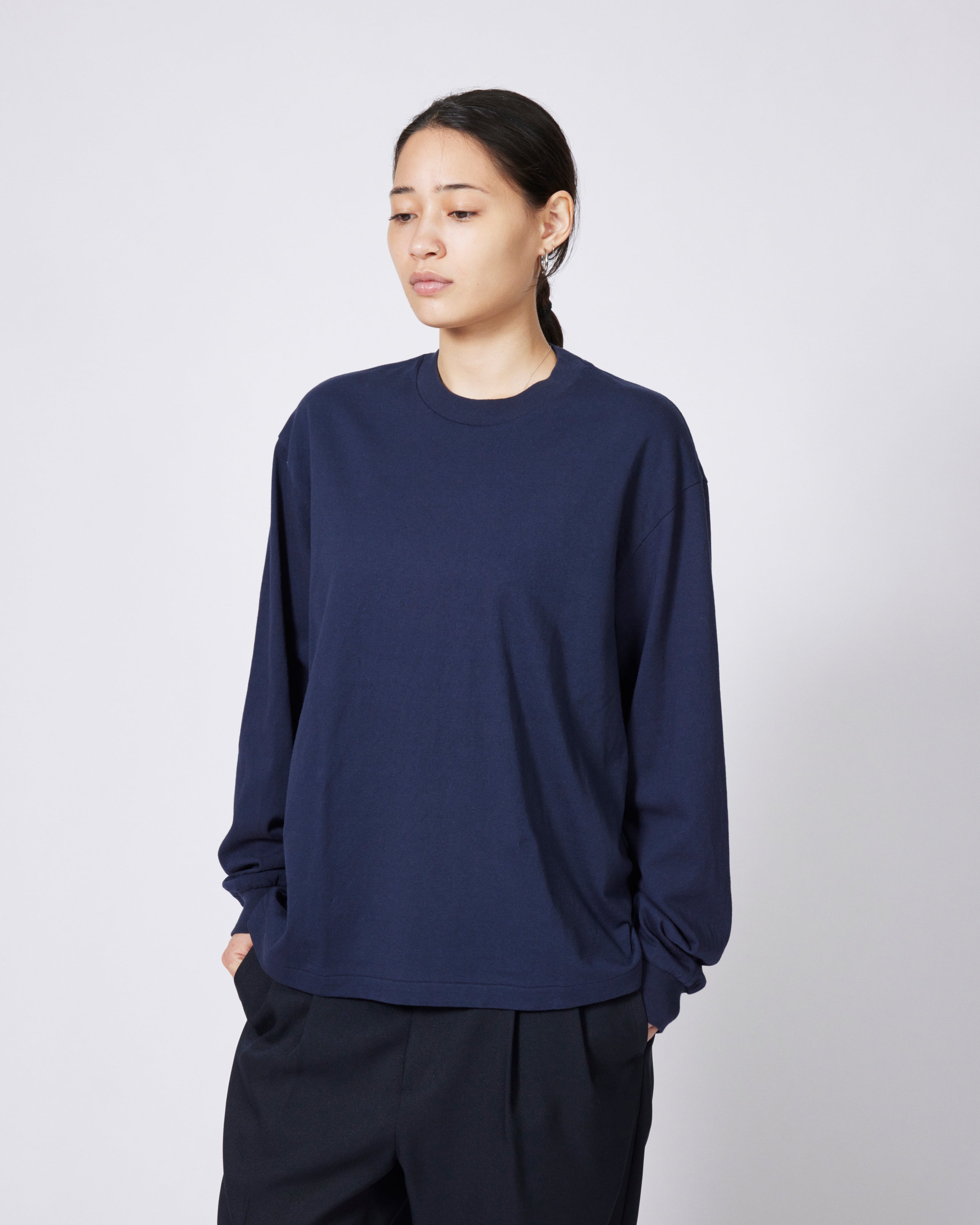 everyone american cotton long sleeve tee shirt (NAVY) | everyone