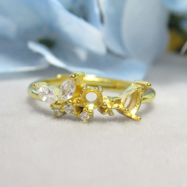 5×3㎜ 雫 3㎜ 円  バタフライCZ S925 リング台 YG