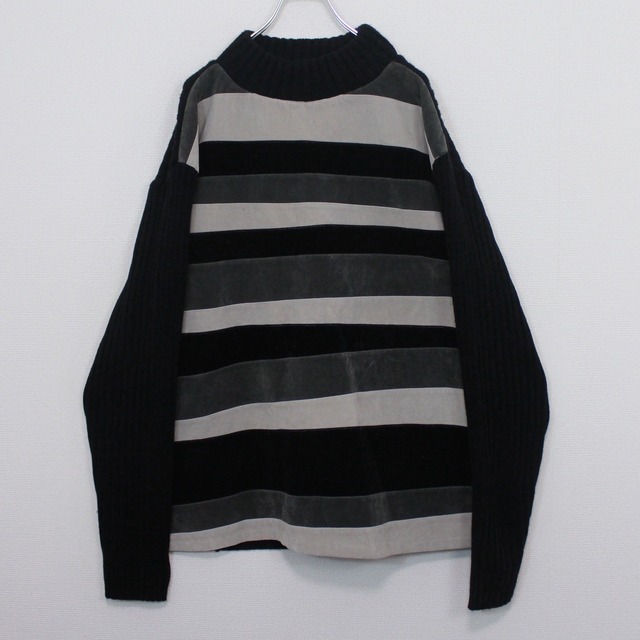【Caka act2】Faux Leather Swiching Vintage Loose Pullover Knit