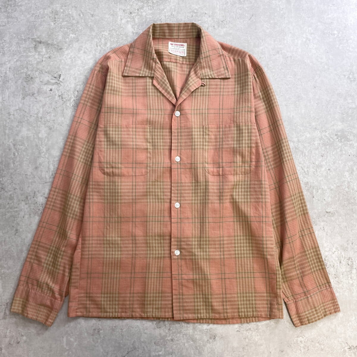 70年代 McGREGOR マックレガーチェックシャツ 60-70年代 McGREGOR マックレガー 長袖 チェック 開襟 オープンカラー