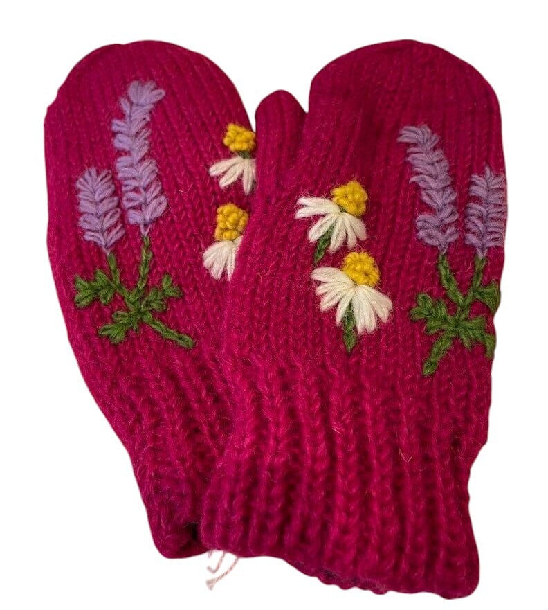 ざっくり感がかわいい♡ネパール製手編みミトン・ハーバル(ワイン)