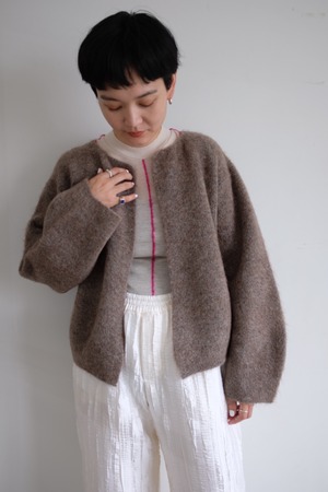 [unfil] stretch superkid mohair short cardigan / taupe