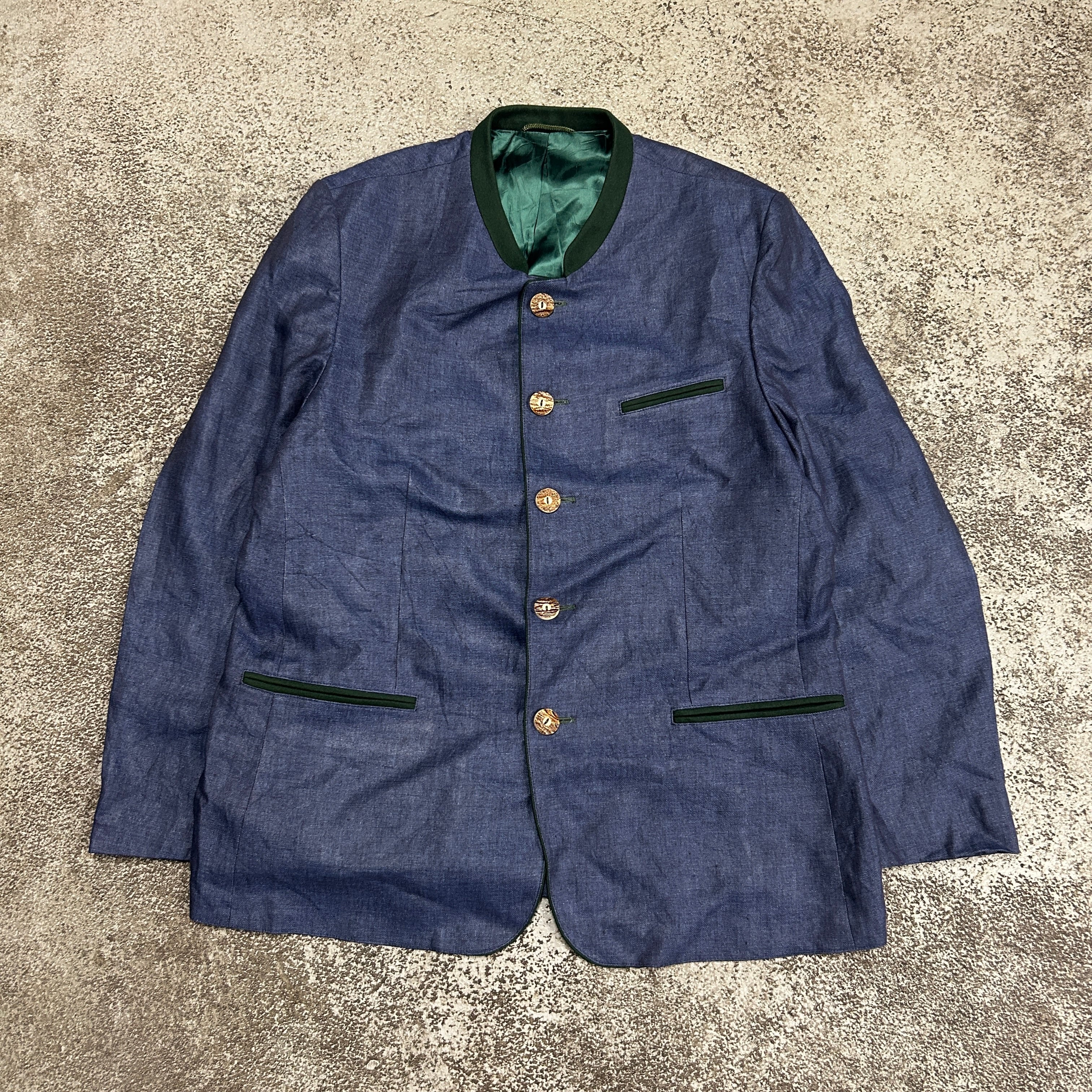 OLD plain design nocollar JACKET blue/green