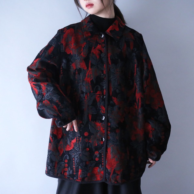 "reversible" beautiful flower motif pattern chenille weave jacket