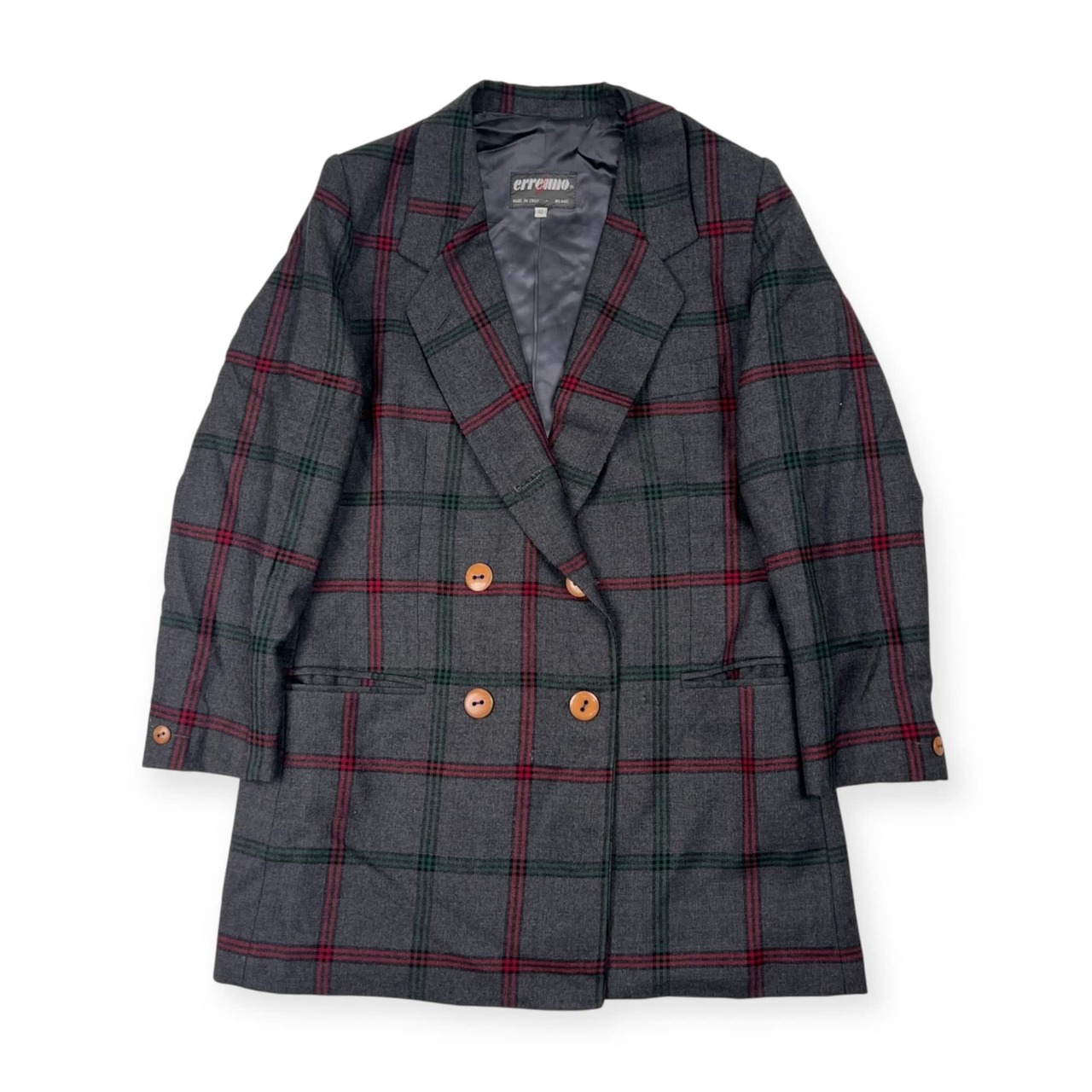 イタリア製 erreuno エレウノ チェック ダブル テーラードジャケット 42/グレー レディース