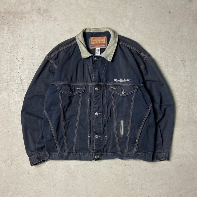90年代 DIESEL Industry イタリア製 カラーデニムジャケット 襟レザー 