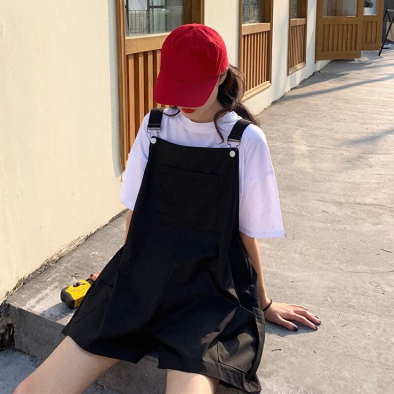 2020年夏の新しい女性バージョンルーズインシンプルなビッグポケットBF年齢を減らすオーバーオールワイドレッグストラップショーツ YY-ファッション56434008517