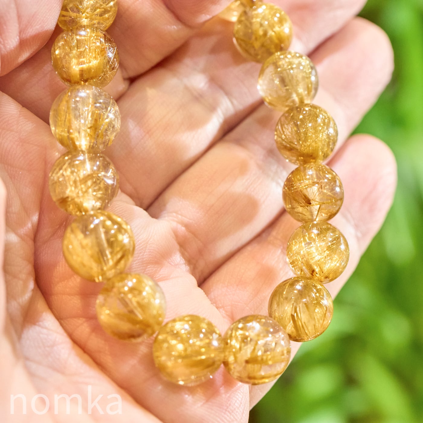 【黄金の太陽光】トップクオリティ ルチルクォーツ 10.9〜11.4mm 一連ブレスレット Type-B(オールドストック)