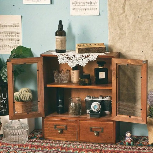 収納ボックス 木製 扉付き 幅31cm 引き出し付 メイク収納 化粧品収納 小物収納 収納棚 おしゃれ 北欧