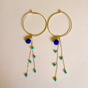big hoop chain stone pierced earrings -on the beach-