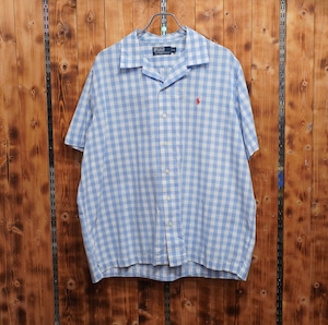 ralphlauren ギンガムチェック 開襟シャツ L / ラルフローレン オープンカラーシャツ