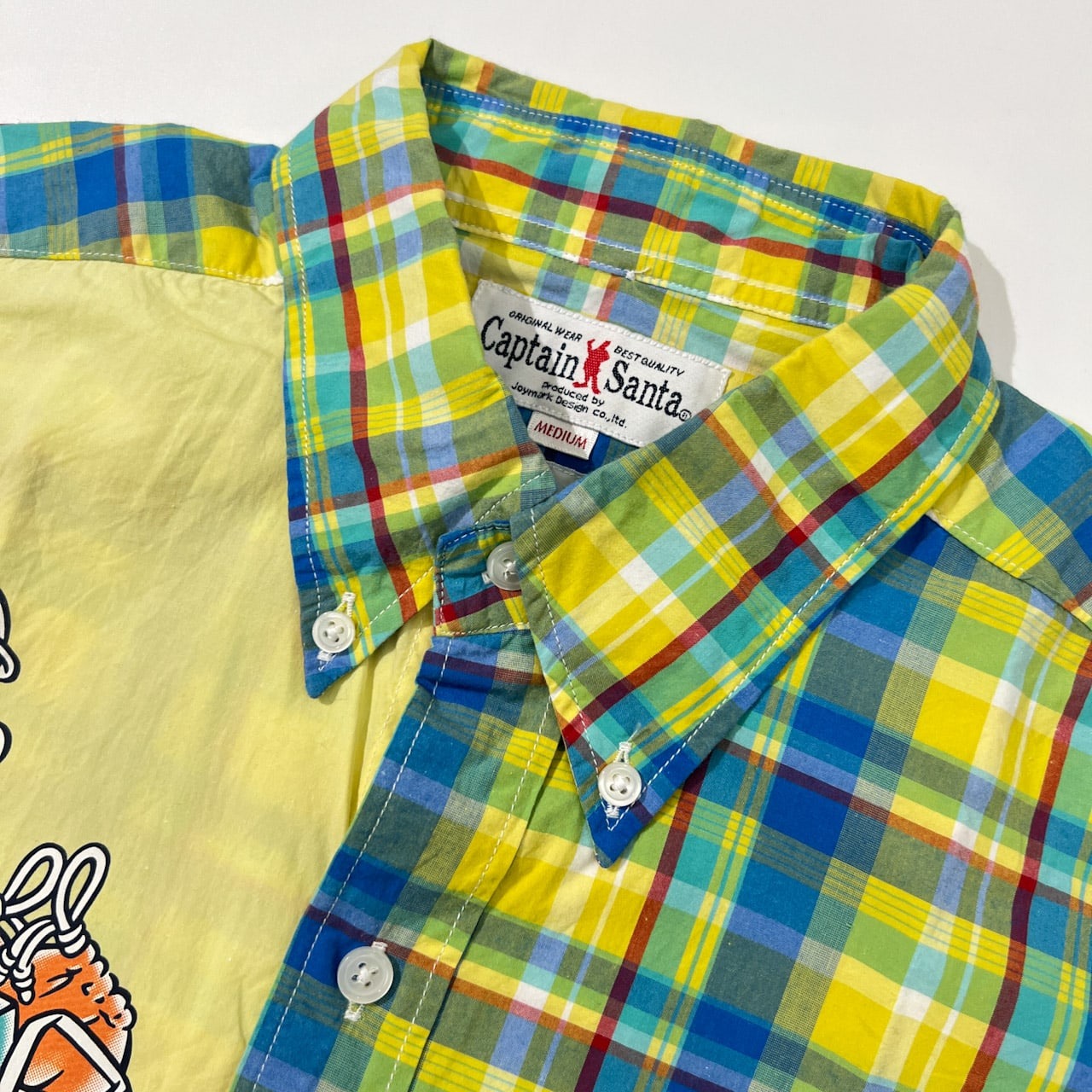CAPTAIN SANTA キャプテンサンタ マドラスチェック切替 BD 半袖シャツ M/ブルー イエロー