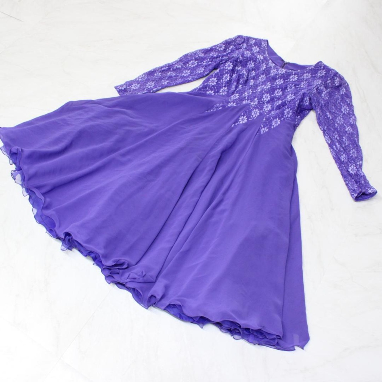【日本製社交ダンス衣装】ワンピース ドレス lovely dancing 9号 紫 パープル レース 華やか 上品 気品 鮮やか フェミニン