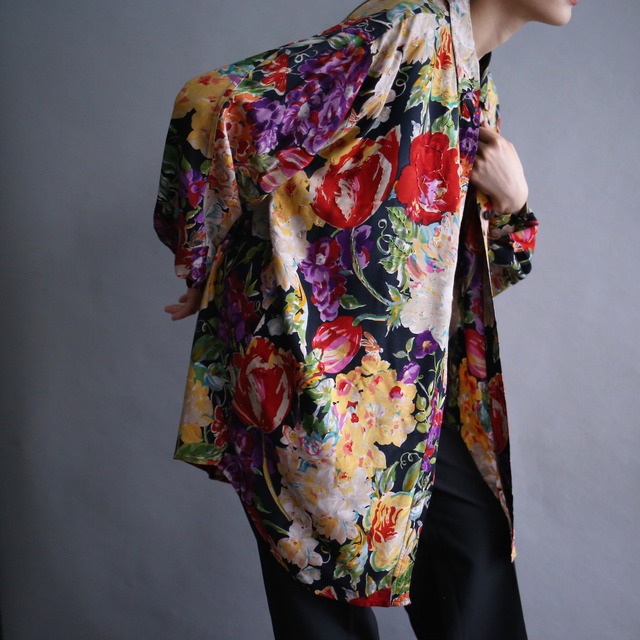 many many flower art and beads decoration pattern loose shirt