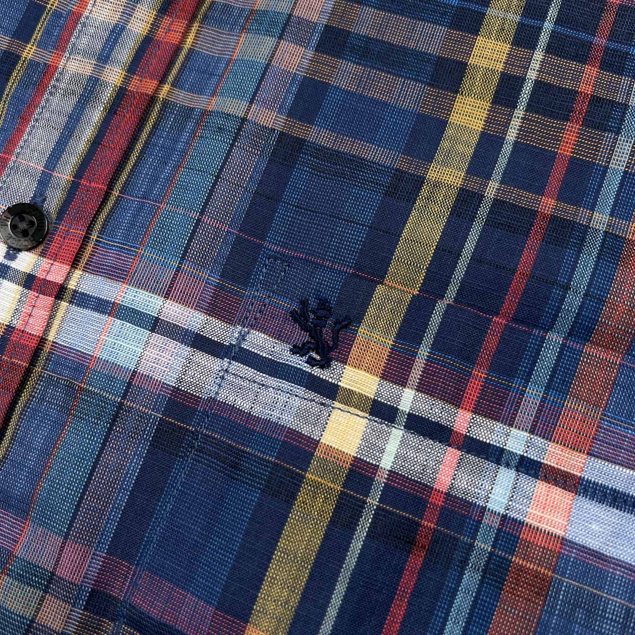 美品 THE SCOTCH HOUSE スコッチハウス オーストリア製生地 Getzner社 リネン混 マルチ チェック柄 半袖シャツ サイズ M /メンズ/三陽商会/麻混