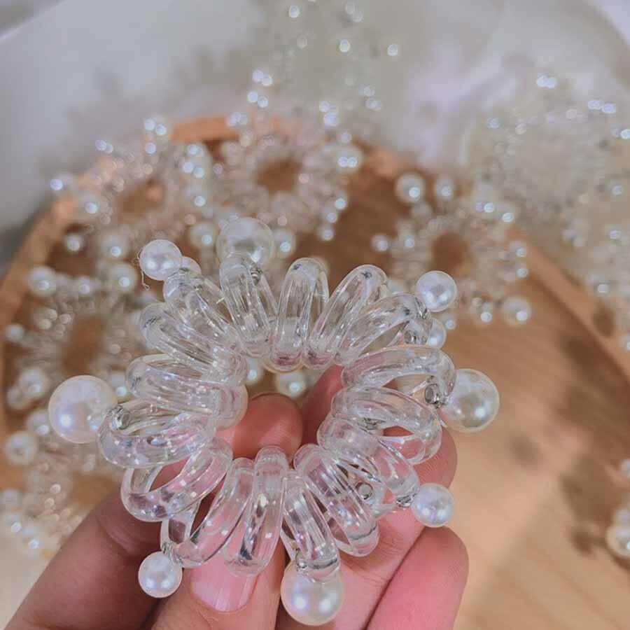 レジンヘアゴム 大ぶり ピンク かすみ草 バラ パール レジンヘアゴム