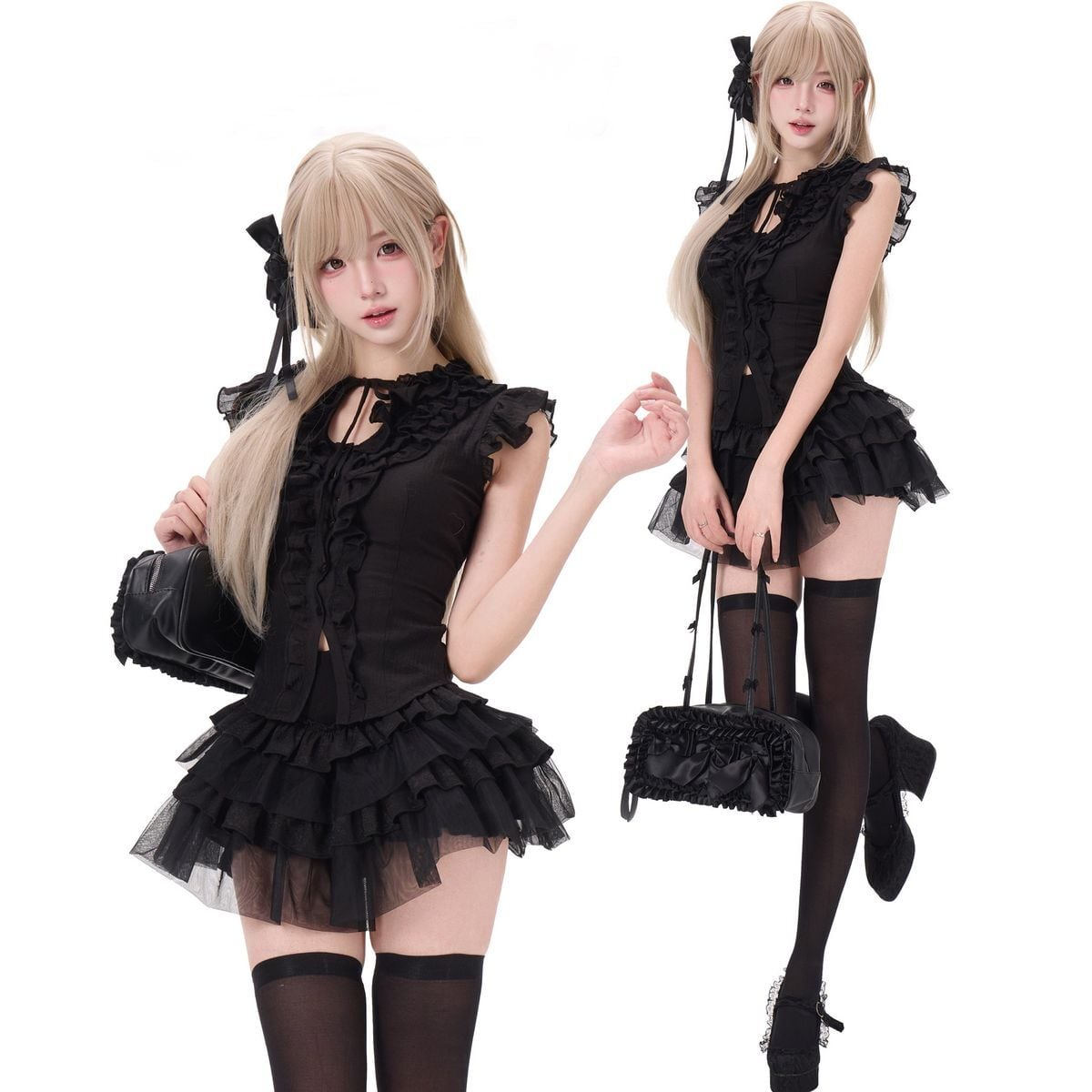 ぎゅな！！COMMEdeGARCONSフリル付き黒スカート 小悪魔フリルドーリーミニセット：スカート | Maiden's Rêve