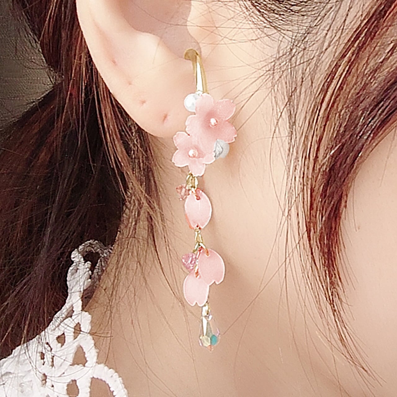 2WAY】こぼれ桜のイヤーカフ-ピンク-【受注生産】 | をりをり-woriwori-