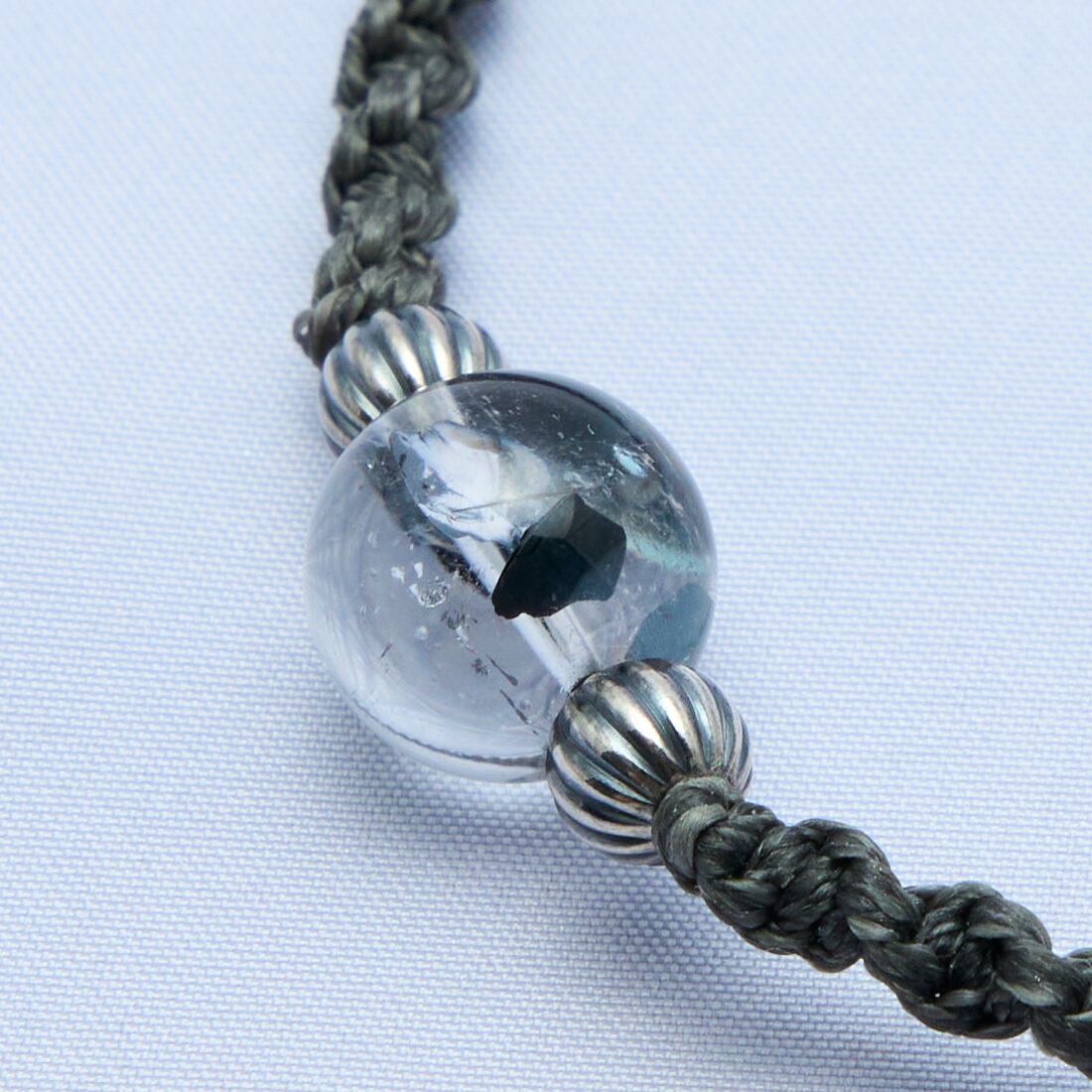 【成功/信念】ヘマタイトインクォーツ & SV925ビーズ編みブレスレット 約16cm仕上げ