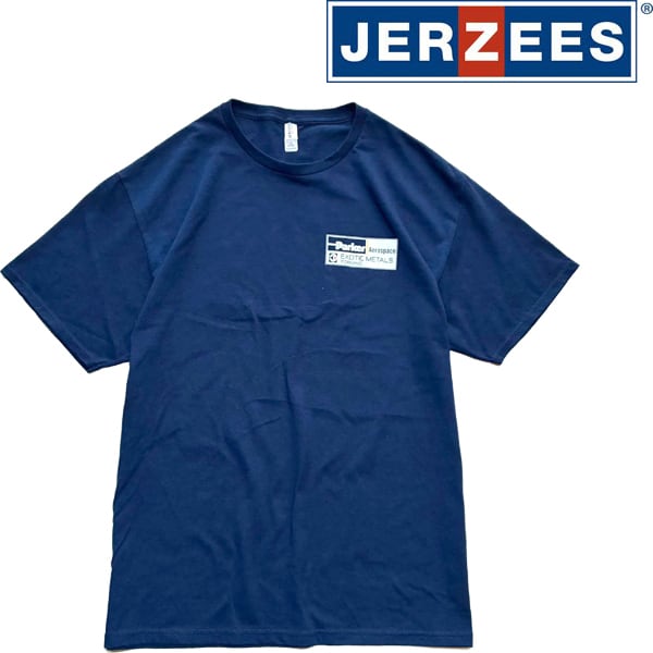 1点物◇ジャージーズ企業ロゴ紺バックプリントTシャツ古着メンズL/XL