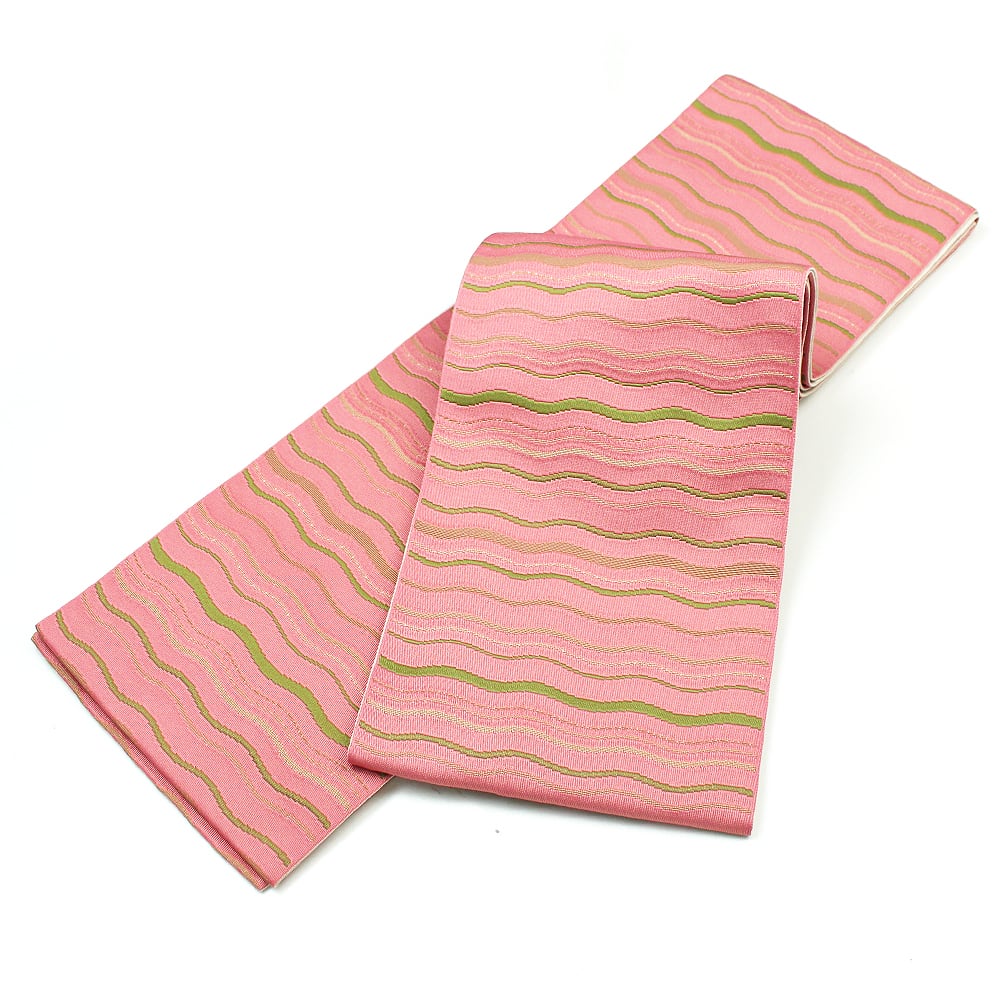 細帯 リバーシブル 4m ポリエステル 半幅帯 浴衣帯 日本製 柔らか ピンク ベージュ 縞