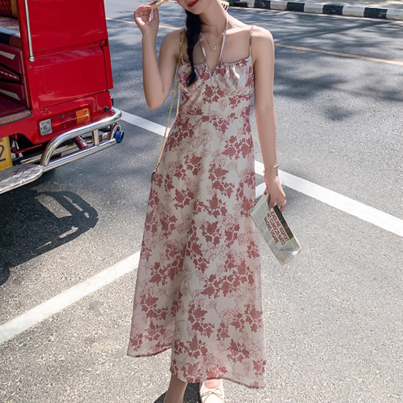 Chiffon Floral Long Dress 5093