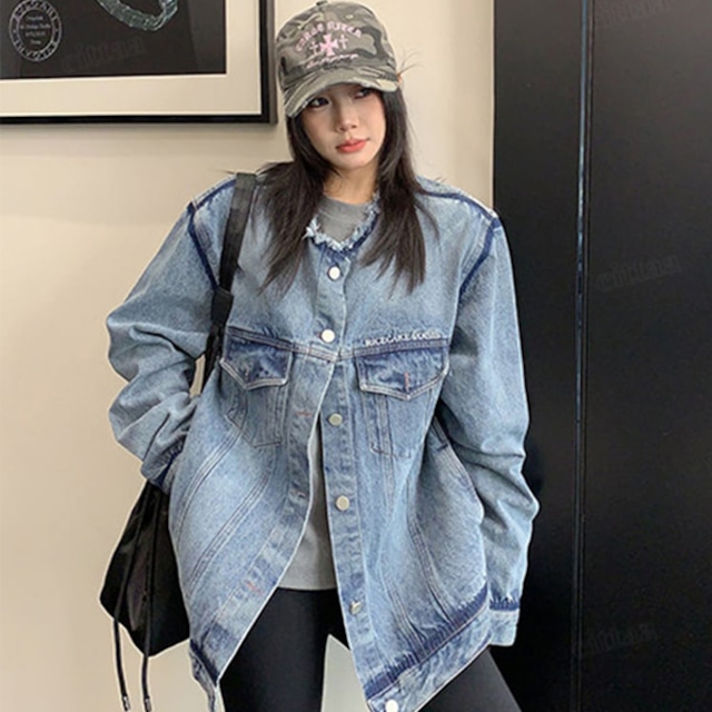 ★予約★D-931　2026新作♡RICECAKE襟切りっぱなしノーカラーデニムブルゾン　ブルー