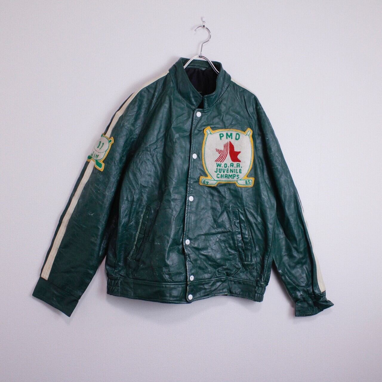 Caka act2】Wappen Design Green Vintage Leather Jacket | Caka(カカ 
