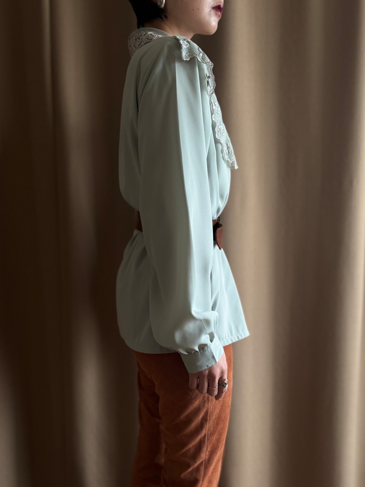 classical mint green lace shirt-5167-2